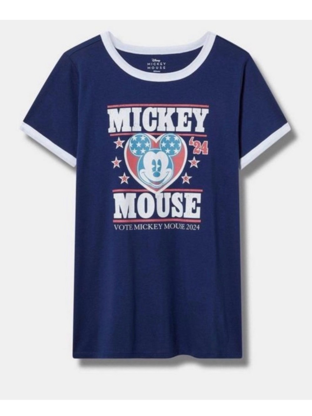 Vote Mickey Mouse 2024 Torrid Navy Graphic Ringer Tee